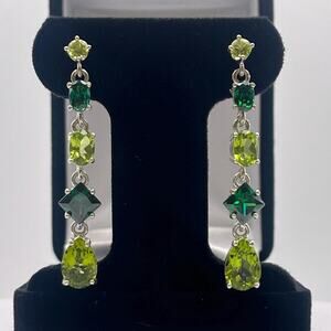 9.2ctw Multi Cut Peridot & Emerald Earrings Drop Dangle Earrings 2”